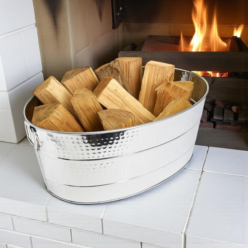 BREKX 25-Quart Tub for Firewood Storage Rack Log Holder - Heavy-Duty Portable Galvanized Tub with Handles for Indoor/Outdoor (Silver) - Image 2